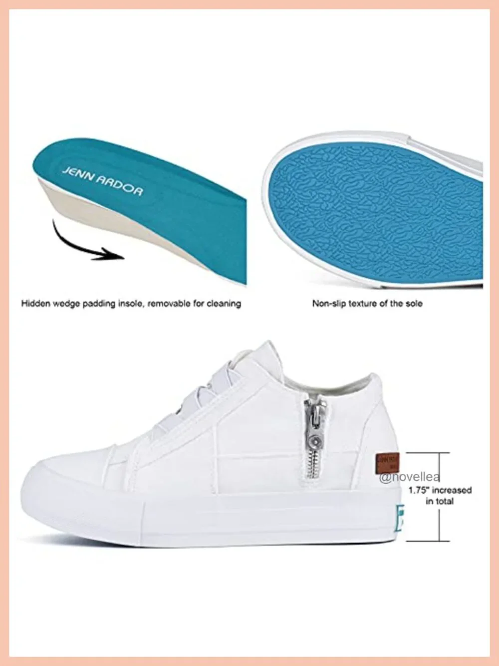 Women's Hidden Wedge Sneakers Canvas Platform Side Zipper Shoes